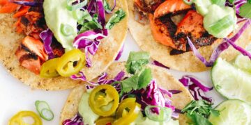 Grilled Salmon Tacos with Avocado Crema