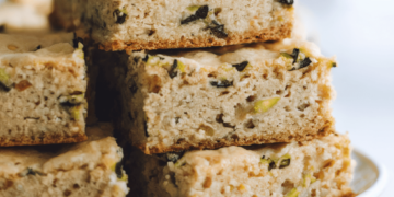 Gluten-Free Vanilla Zucchini Cake Bars [high-protein + no added sugar] • Wholesome Helper
