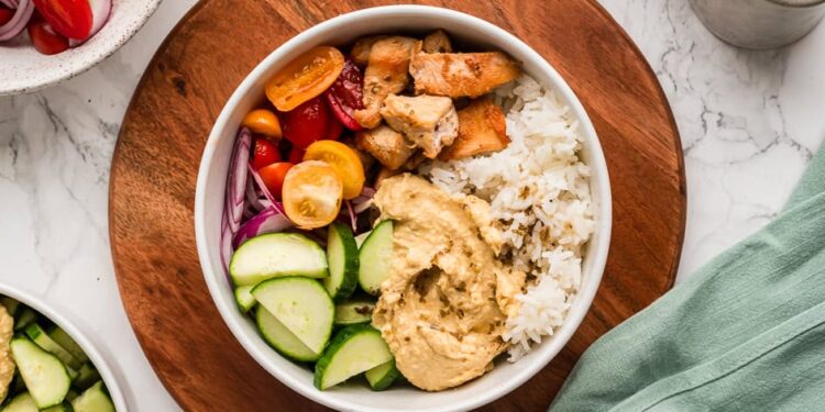 Fast Mediterranean Hen Rice Bowl (Excessive Protein, 15 Minutes)