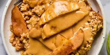 Baked Apple Oatmeal w/ Peanut Butter Caramel