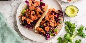Spicy Chipotle Salmon Tacos and Slaw