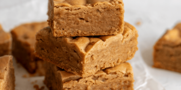 Vegan Peanut Butter Protein Blondies [grain-free + no added sugar] • Wholesome Helper