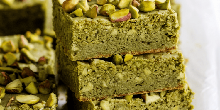 Pistachio Matcha Almond Flour Bars [high protein + grain-free] • Wholesome Helper