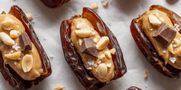 Snickers Stuffed Dates [vegan + no added sugar] • Wholesome Helper