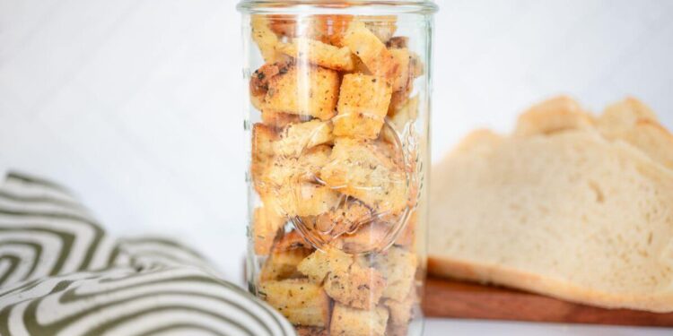 Garlic Parmesan Sourdough Croutons