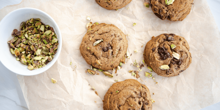 Brown Butter Pistachio Chocolate Chunk Cookies