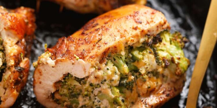 Broccoli and Cheese Stuffed Hen Breasts