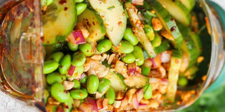 Chili Crunch Edamame Cucumber Salad