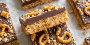 Excessive-Protein Caramel Peanut Butter Pretzel Bars • Wholesome Helper