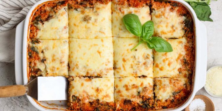 Spinach Quinoa Lasagna Casserole (No Precooking!)