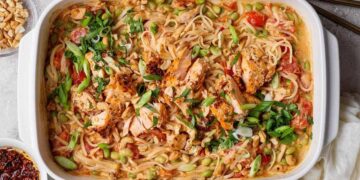Salmon Noodle Casserole (with Chili Crunch & Boursin!)