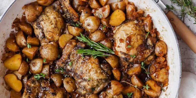 Apple Cider Rooster Thighs (One-Skillet Dinner)