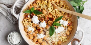 Mini Cottage Cheese Meatballs with Pasta (So Juicy!)