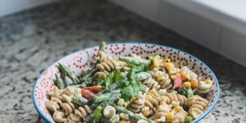 Summer time Pasta Salad with Creamy Herb Dressing (Prepared in 20 Minutes) • Kath Eats