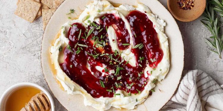 Goat Cheese Dip with Raspberry Jam & Scorching Honey (5 Minutes!)
